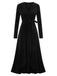 1930s Solid V-Neck Corduroy Slit Dress