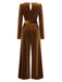 Dark Brown 1930s Solid V-Neck Velvet Jumpsuit