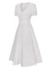 White 1940s V-Neck Lace Patchwork Dress