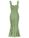 1930s Solid Pleated Wide Strap Fishtail Dress