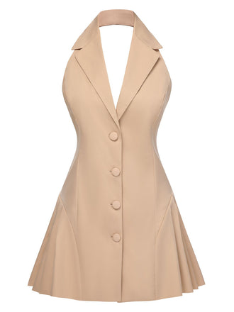 1980s Halter V-Neck Backless Sleeveless Solid Dress