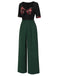 [Pre-Sale] Green 1940s Sweetheart Patchwork Plaid Bow Jumpsuit