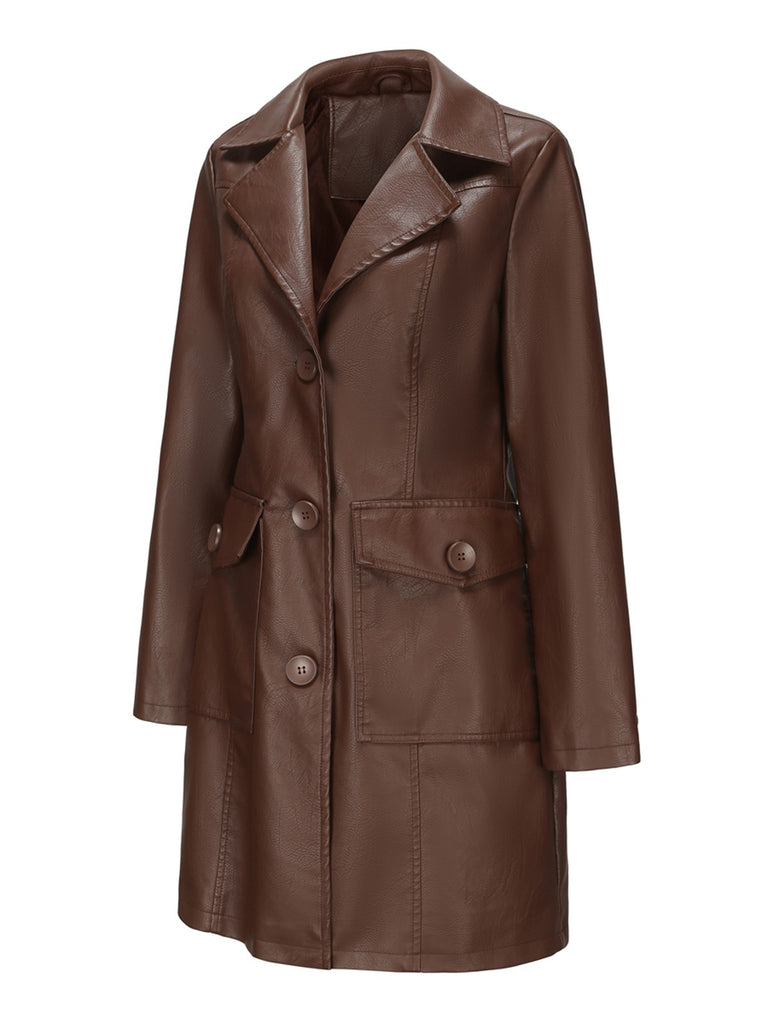 1940s Solid Lapel Leather Trench Coat