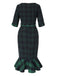 [Pre-Sale] 1930s Crew Neck Tartan Plaid Belted Mermaid Dress