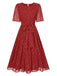 Red 1940s Polka Dots Chiffon Belted Dress