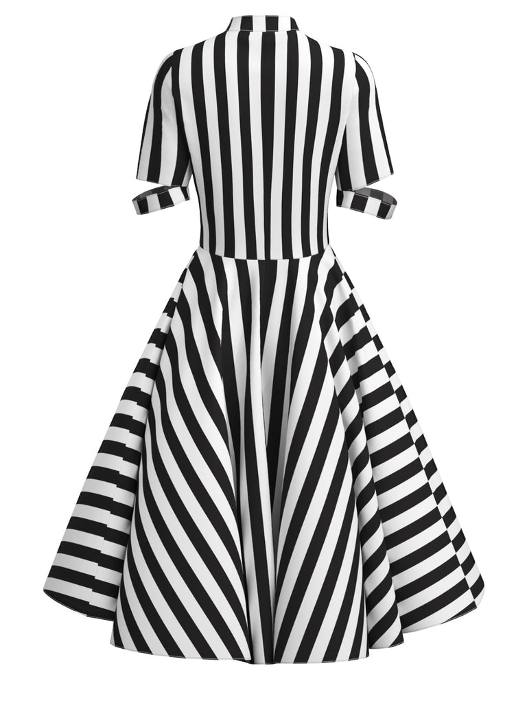 1950s Halloween Striped Hollow Collar Dress