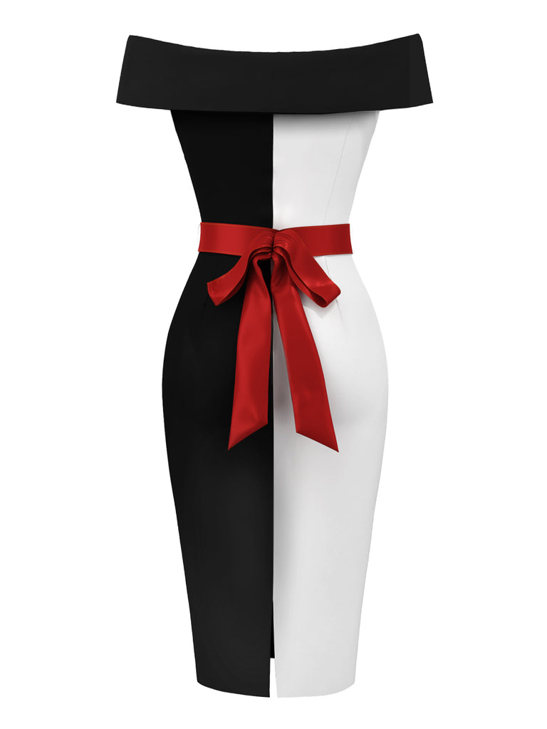 Black 1960s Halloween Colorblock Pencil Dress