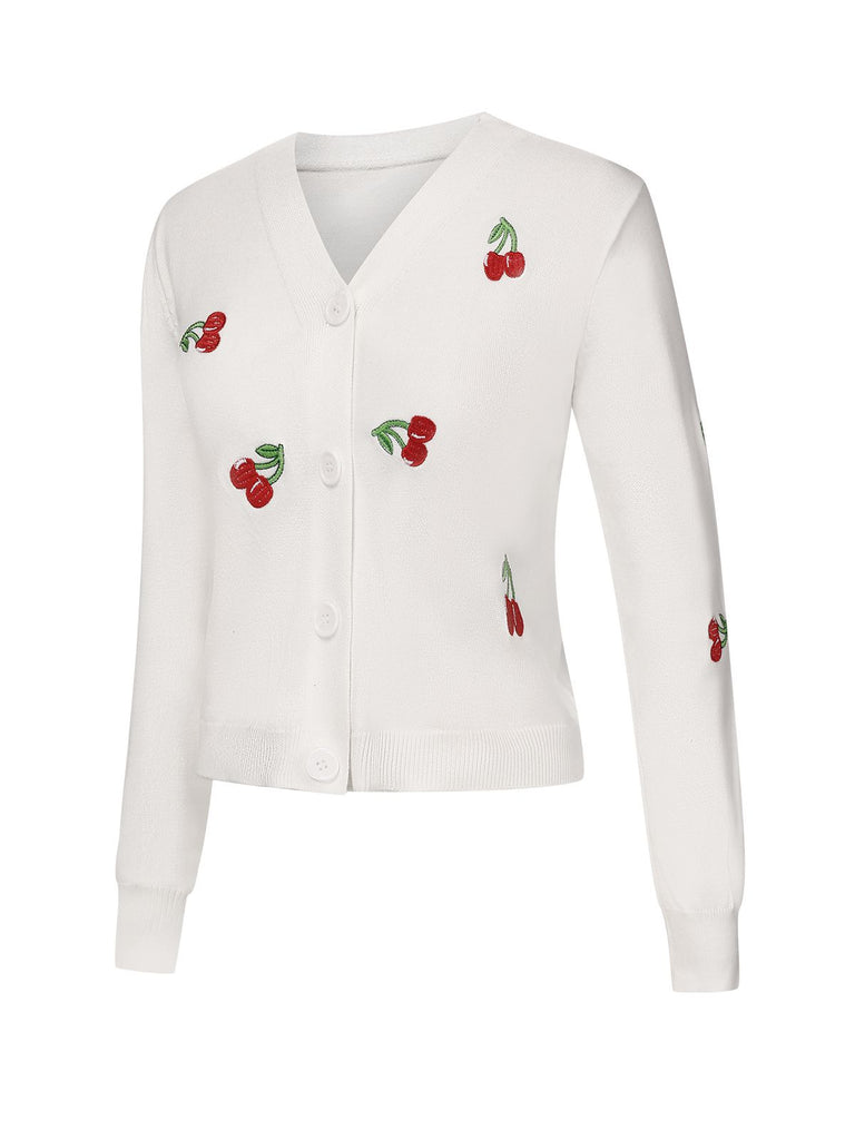 1960s Cherry Embroidered Knitted Cardigan