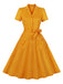 Turmeric 1950s Buttoned Lapel Belted Dress