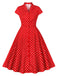 Red 1950s Polka Dot Buttoned Lapel Dress