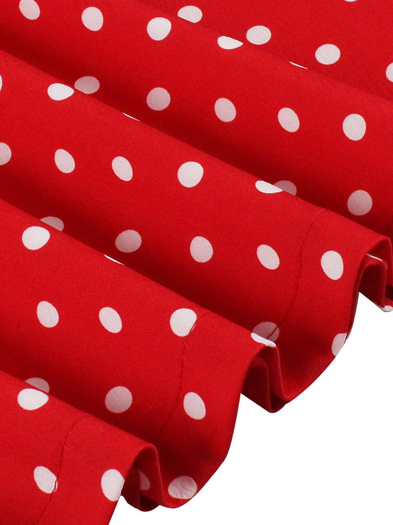 Red 1950s Polka Dot Buttoned Lapel Dress