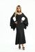 Black 1930s Solid Batwing Cuffs Fishtail Dress