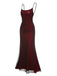 Wine Red 1930s Spaghetti Straps Double Layer Mesh Dress