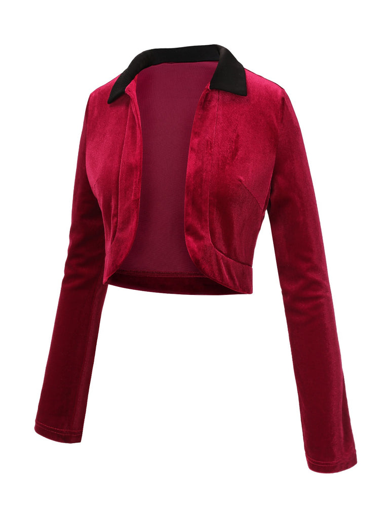 [Pre-Sale] Red 1930s Contrast Lapel Velvet Bolero Jacket