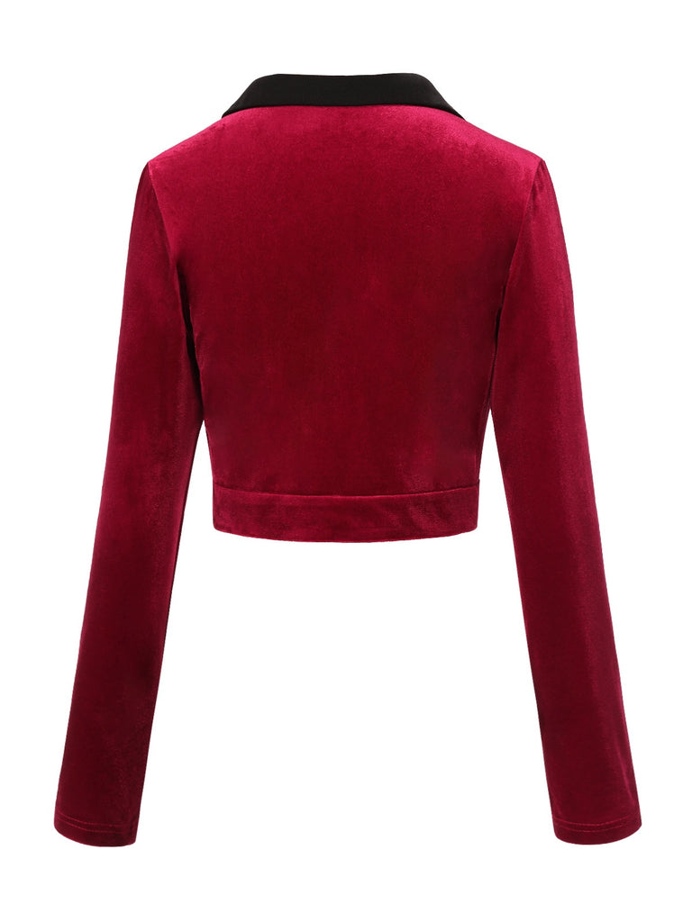 [Pre-Sale] Red 1930s Contrast Lapel Velvet Bolero Jacket