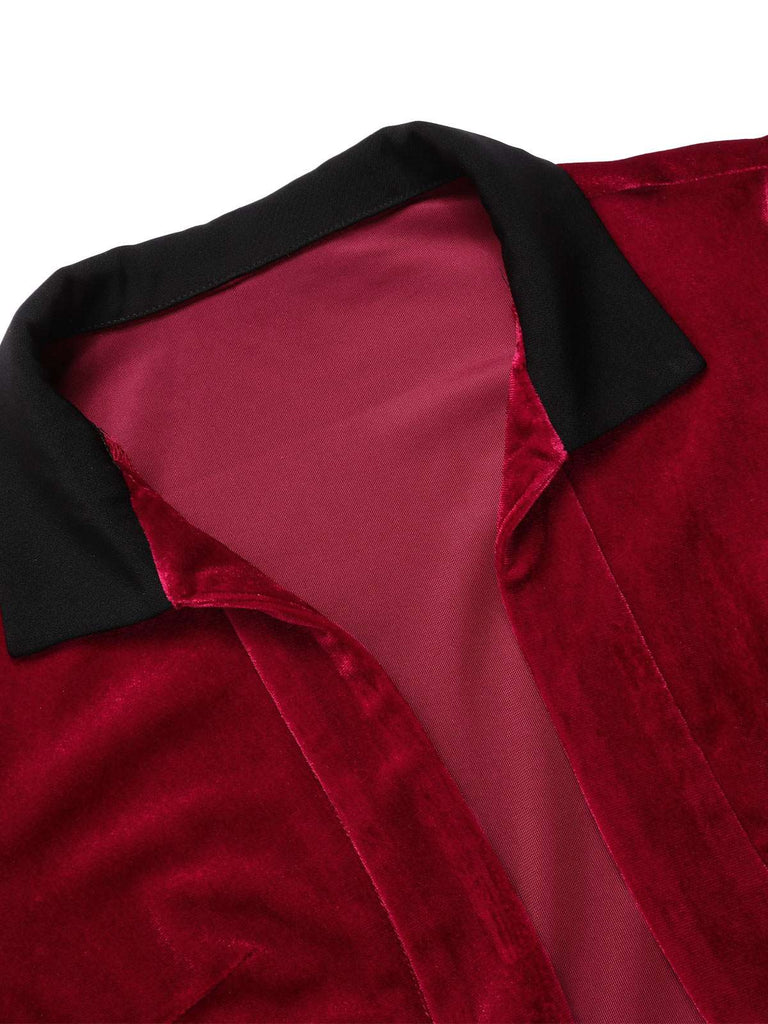 [Pre-Sale] Red 1930s Contrast Lapel Velvet Bolero Jacket