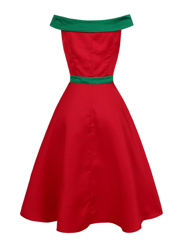 [Pre-Sale] Red & Green 1950s Chrismtas Tree Off-Shoulder Dress