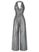 Gold 1970s Solid V-Neck Halter Jumpsuit