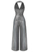 Gold 1970s Solid V-Neck Halter Jumpsuit