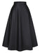 Black 1950s Solid Imitation Leather A-Line Skirt