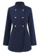 Blue 1940s Solid Stand Collar Double Breasted Coat