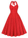 Red 1950s Halter Polka Dots Swing Dress