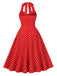 Red 1950s Halter Polka Dots Swing Dress