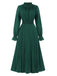 Dark Green 1940s Lantern Sleeve Ruffles Dress