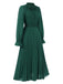 Dark Green 1940s Lantern Sleeve Ruffles Dress