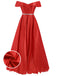 Red 1950s Off-Shoulder Maxi Evening Dress