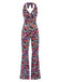 Multicolor 1970s Hippie Floral Halter Jumpsuit