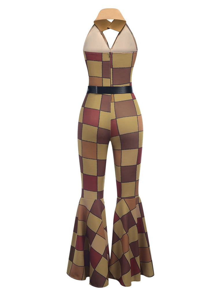 1970s Geometric Pattern Patchwork Halter Jumpsuit