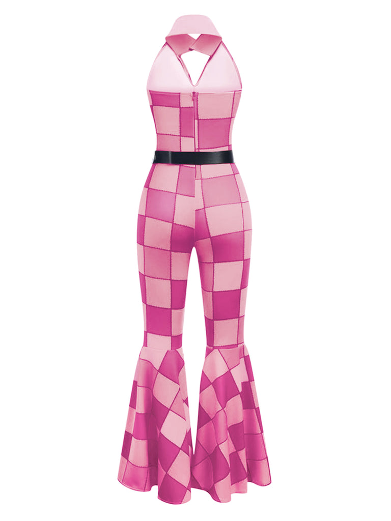 1970s Geometric Pattern Patchwork Halter Jumpsuit