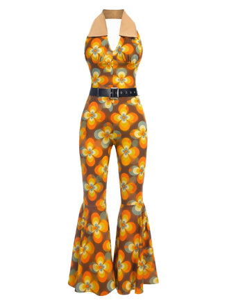 [Pre-Sale] 1970s Floral Pattern Patchwork Halter Jumpsuit