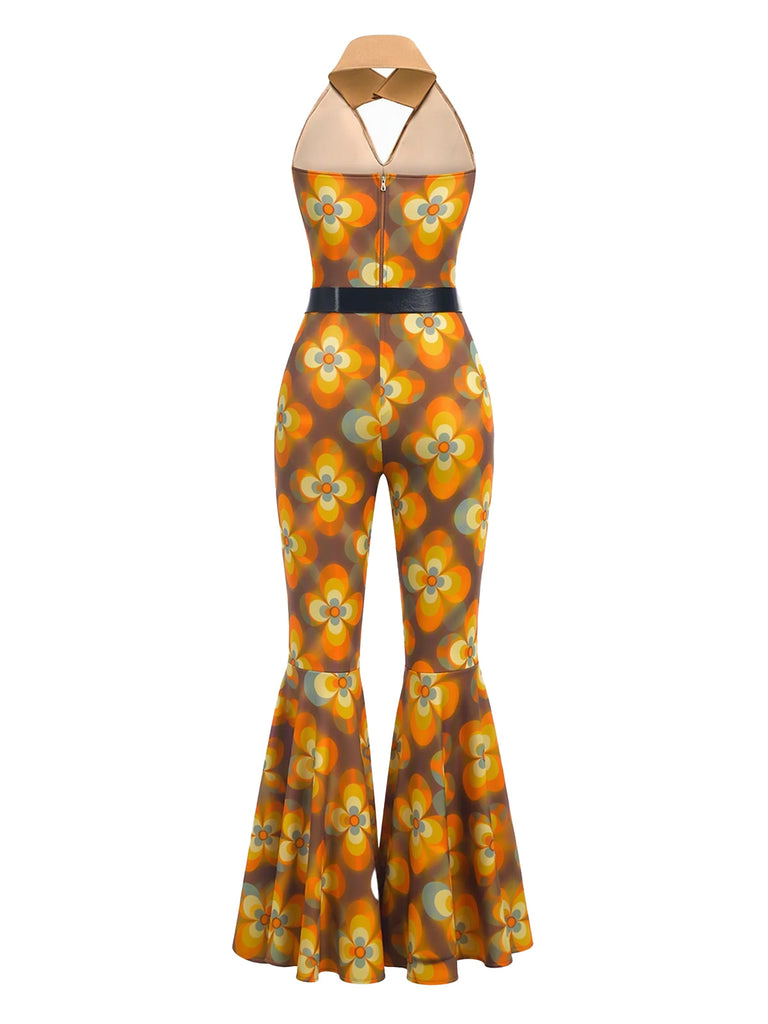 [Pre-Sale] 1970s Floral Pattern Patchwork Halter Jumpsuit