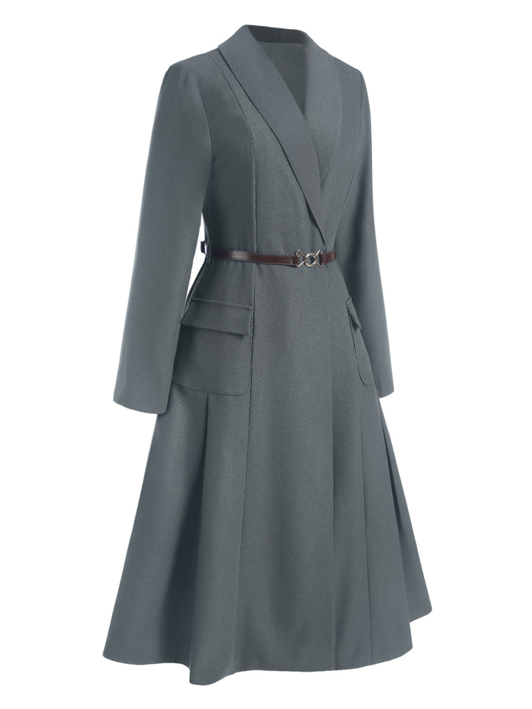 [Pre-Sale] Dark Gray 1950s Solid Belt Vintage Coat