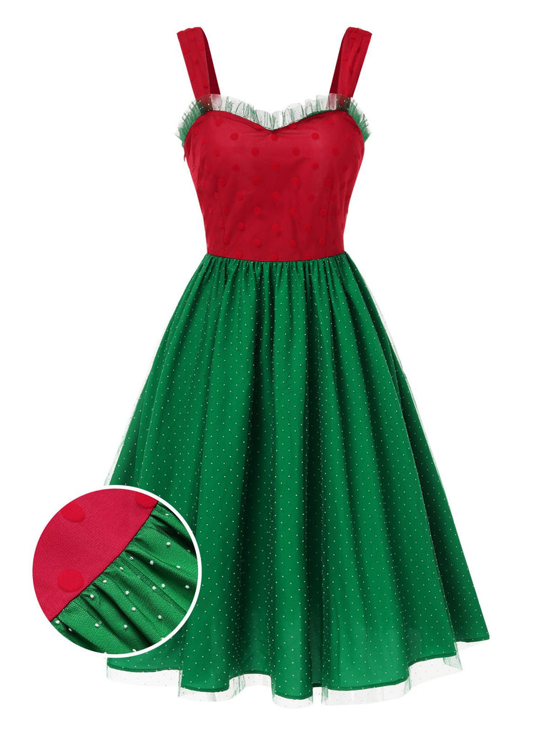 [Pre-Sale] Red & Green 1950s Christmas Polka Dots Dress