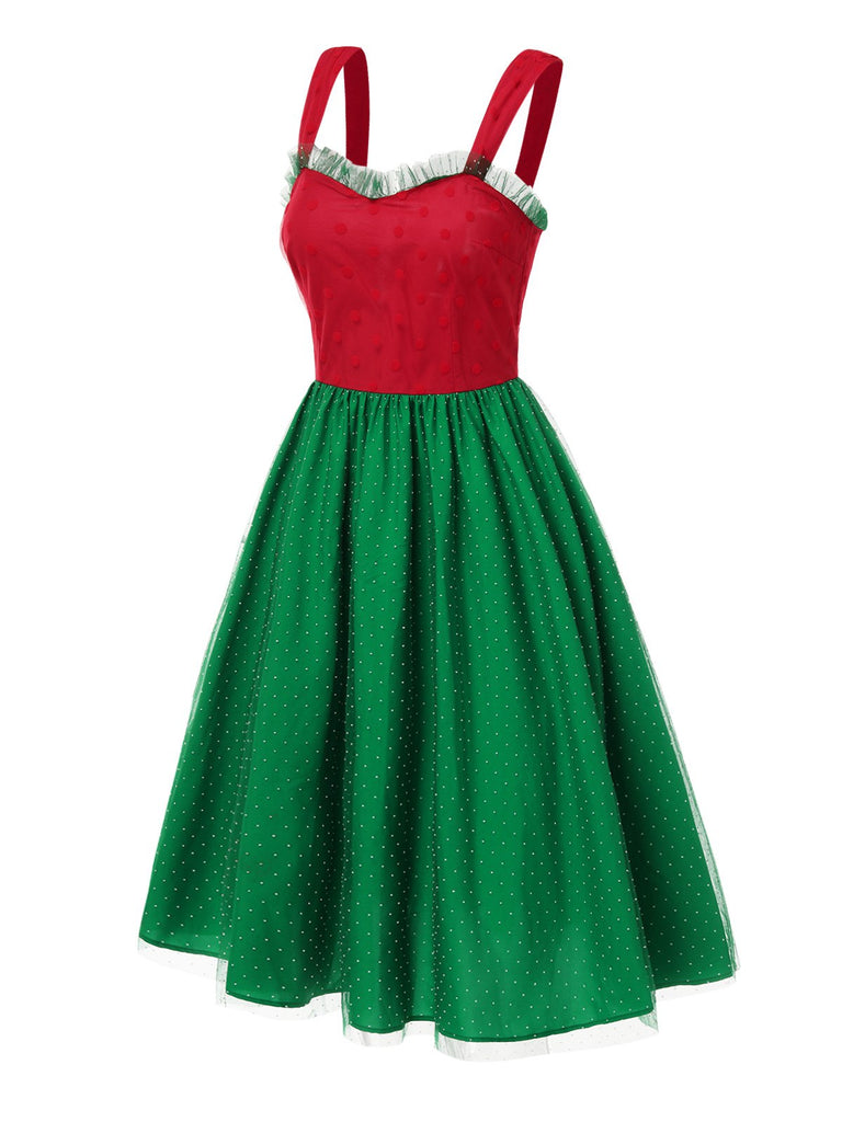 [Pre-Sale] Red & Green 1950s Christmas Polka Dots Dress