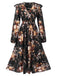 1940s Floral Print V-Neck Wrap Long Sleeve Dress