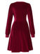 1950s Deep V-Neck Velvet Button Solid Dress