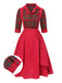 2PCS Red 1940s Plaid Shirt & Suspender Skirt