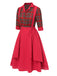 2PCS Red 1940s Plaid Shirt & Suspender Skirt