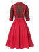 2PCS Red 1940s Plaid Shirt & Suspender Skirt