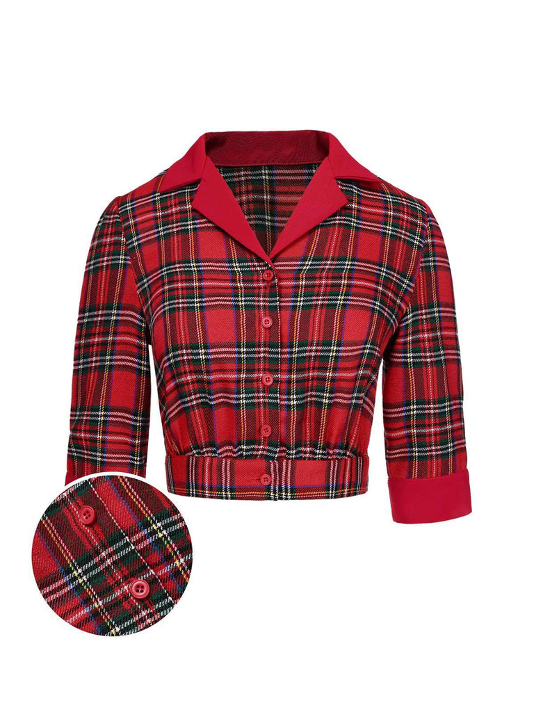 Red 1940s Scottish Plaid Cropped Shirt