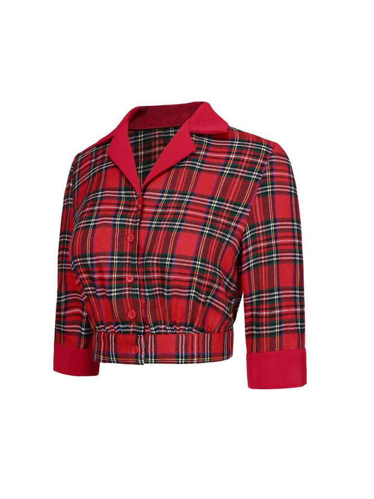 Red 1940s Scottish Plaid Cropped Shirt