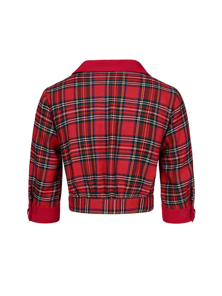 Red 1940s Scottish Plaid Cropped Shirt