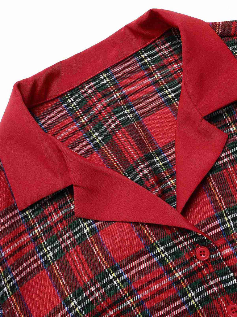 Red 1940s Scottish Plaid Cropped Shirt