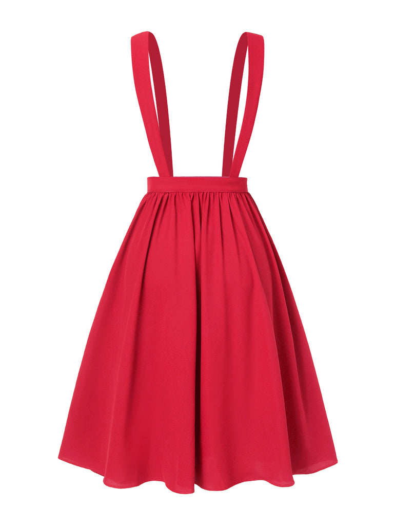 [Pre-Sale] Red 1940s Solid Layered Suspender Skirt