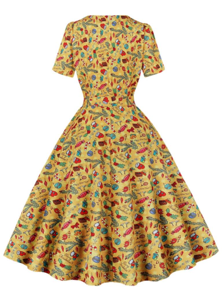 1950s Christmas Square Collar Patchwork Dress