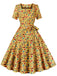 1950s Christmas Square Collar Patchwork Dress